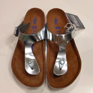Birkenstock Gizeh BS. Silver Leather Uppers W37 Soft Footbed